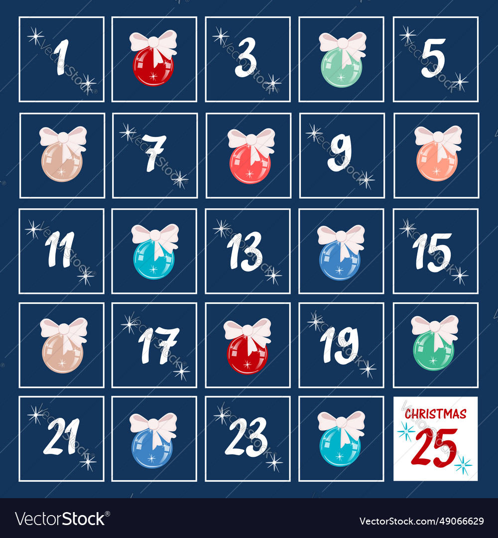 Square advent calendar with numbers and christmas