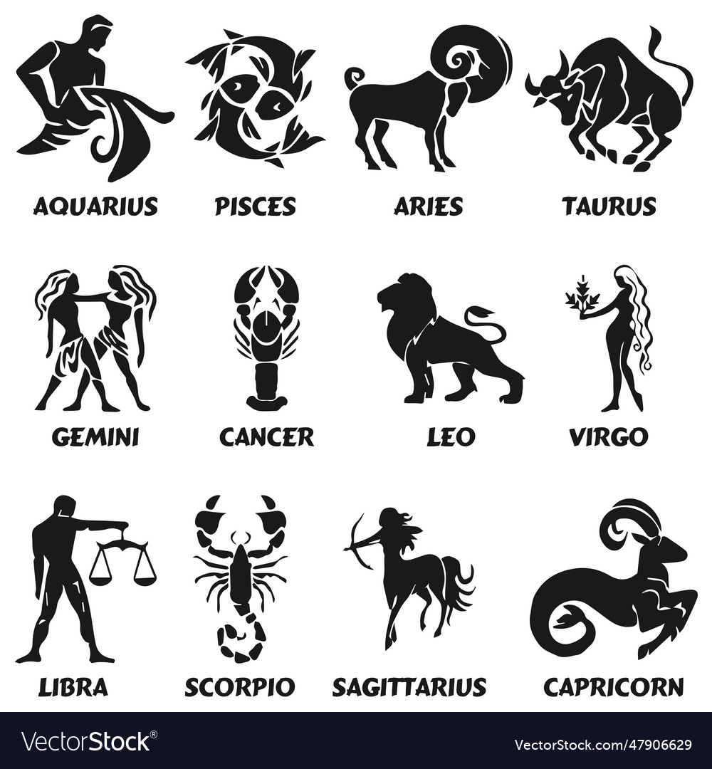 Zodiac signs horoscope icons set isolated Vector Image