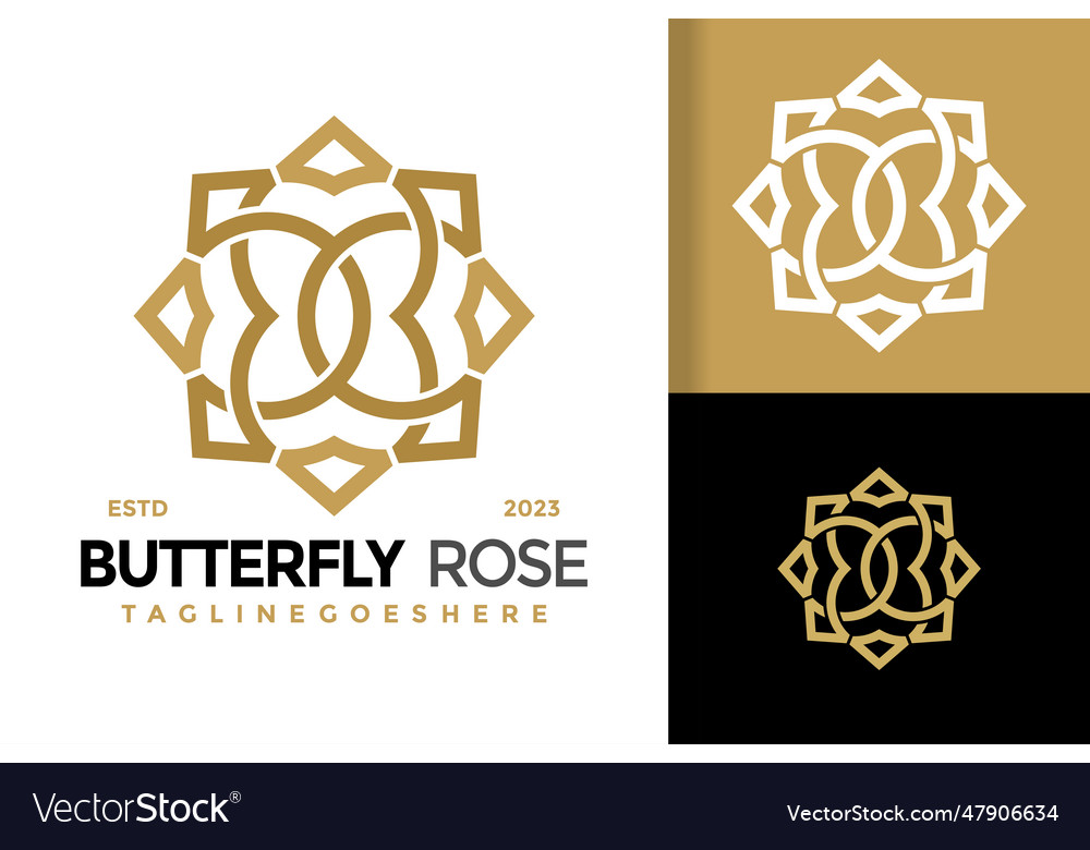 Butterfly rose ornament logo design symbol icon