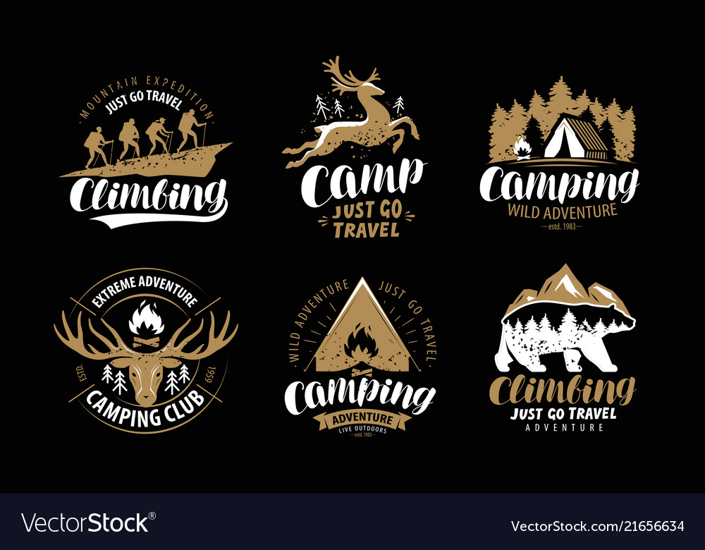 Download Camping hike logo or emblem hiking trip Royalty Free Vector