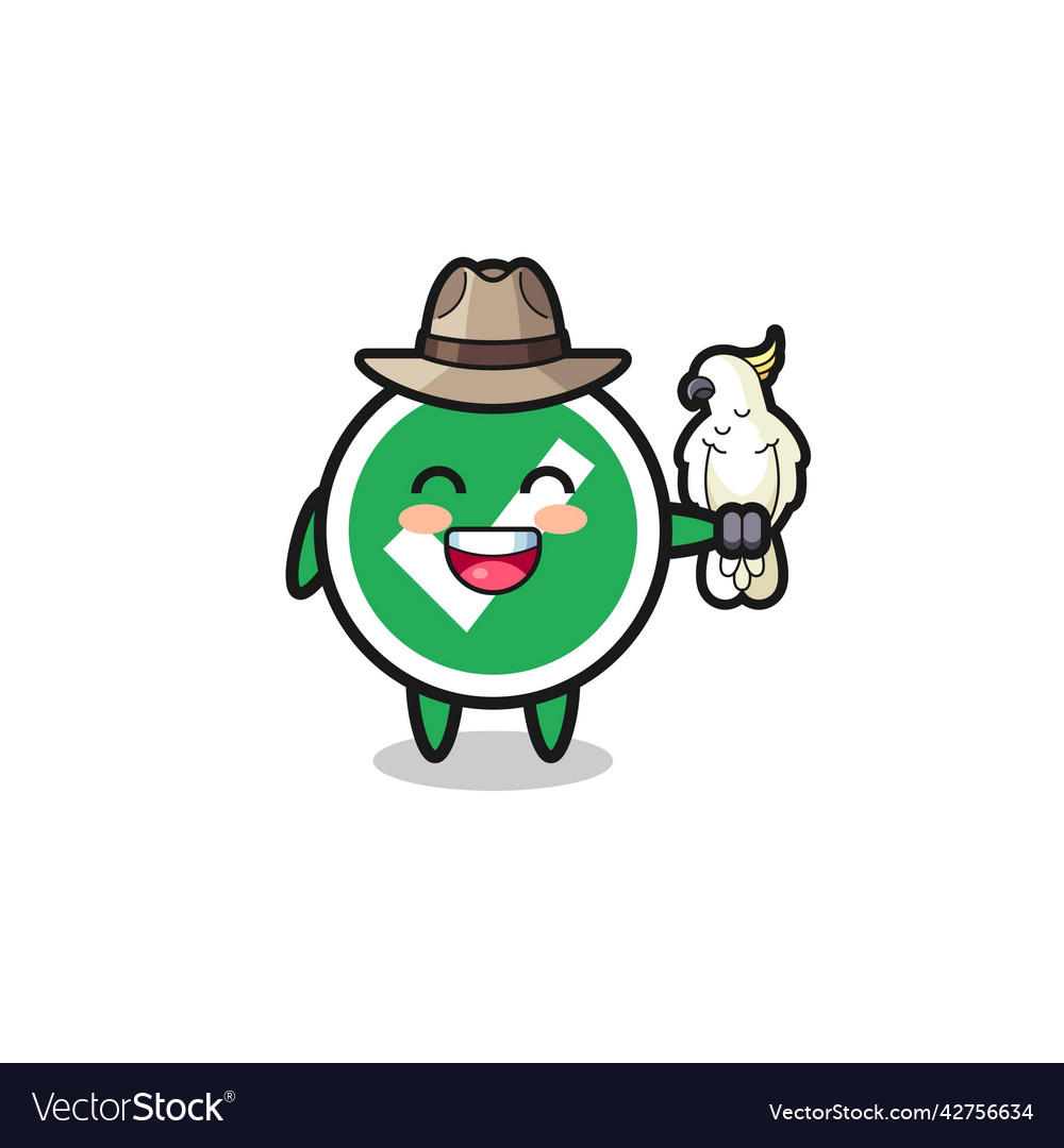 Check mark zookeeper mascot with a parrot Vector Image