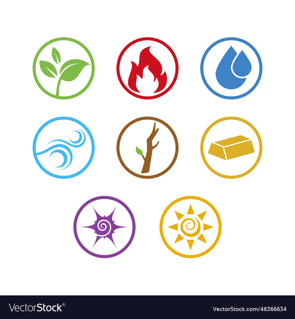 Five Elements And Nature Symbols Icon Set Vector Image