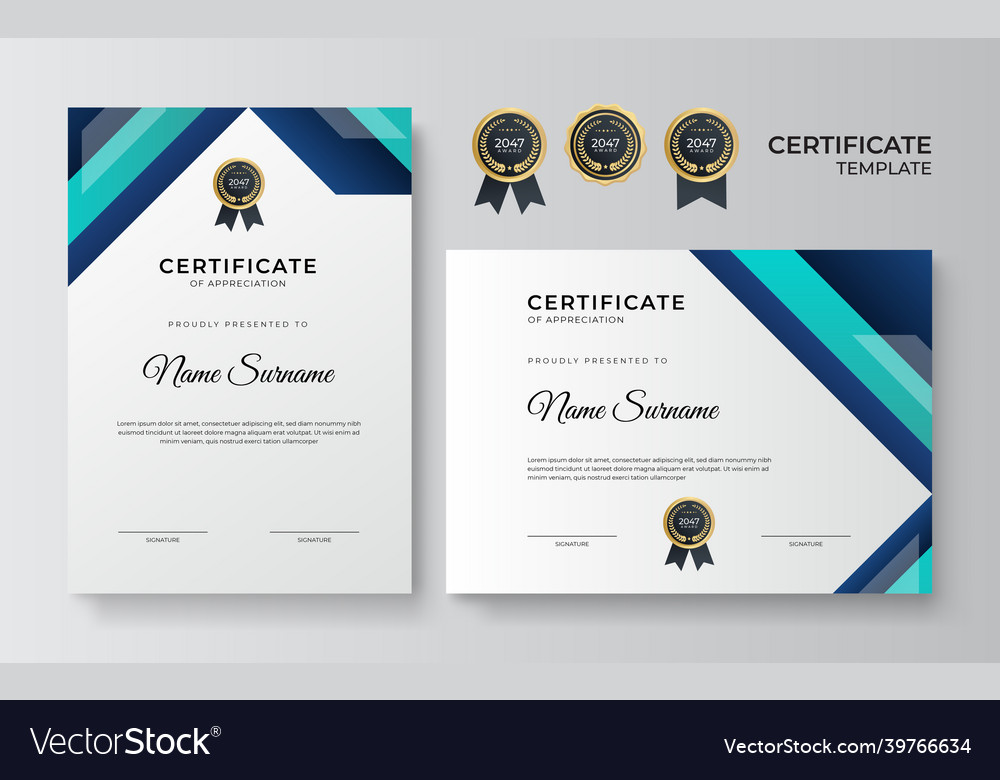 Modern blue certificate template and border Vector Image