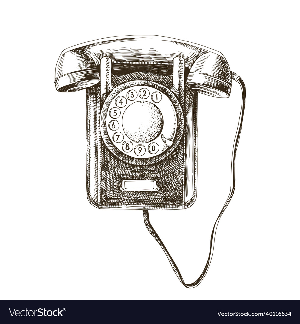 Monochrome old vintage phone with rotary disc Vector Image