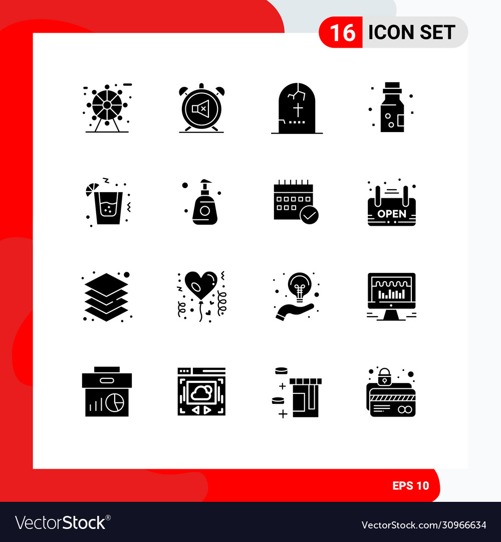 Set 16 commercial solid glyphs pack for drink