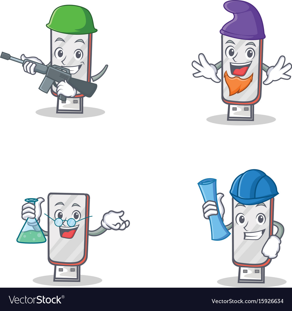 Set of flashdisk character with army elf professor