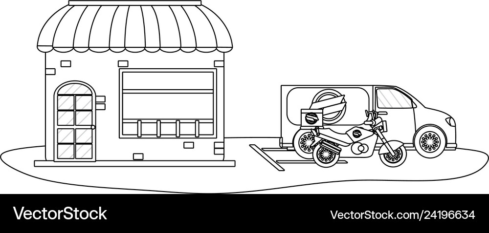 Store with delivery transport Royalty Free Vector Image