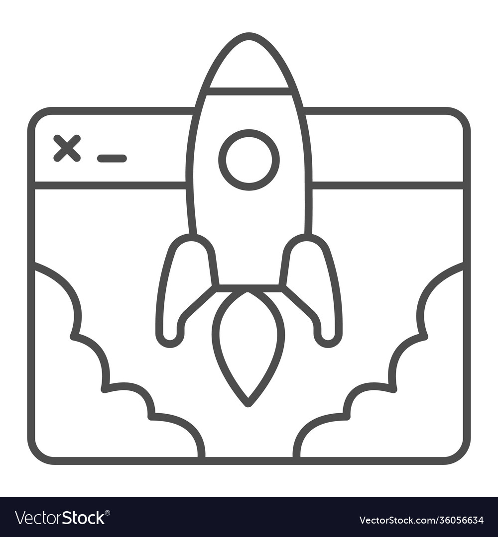 Website and rocket launch thin line icon startup vector image Website and rocket launch thin line icon startup