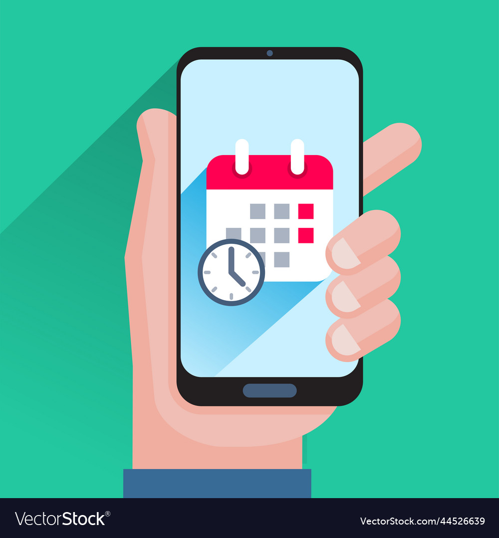 Calendar and clock on smartphone screen