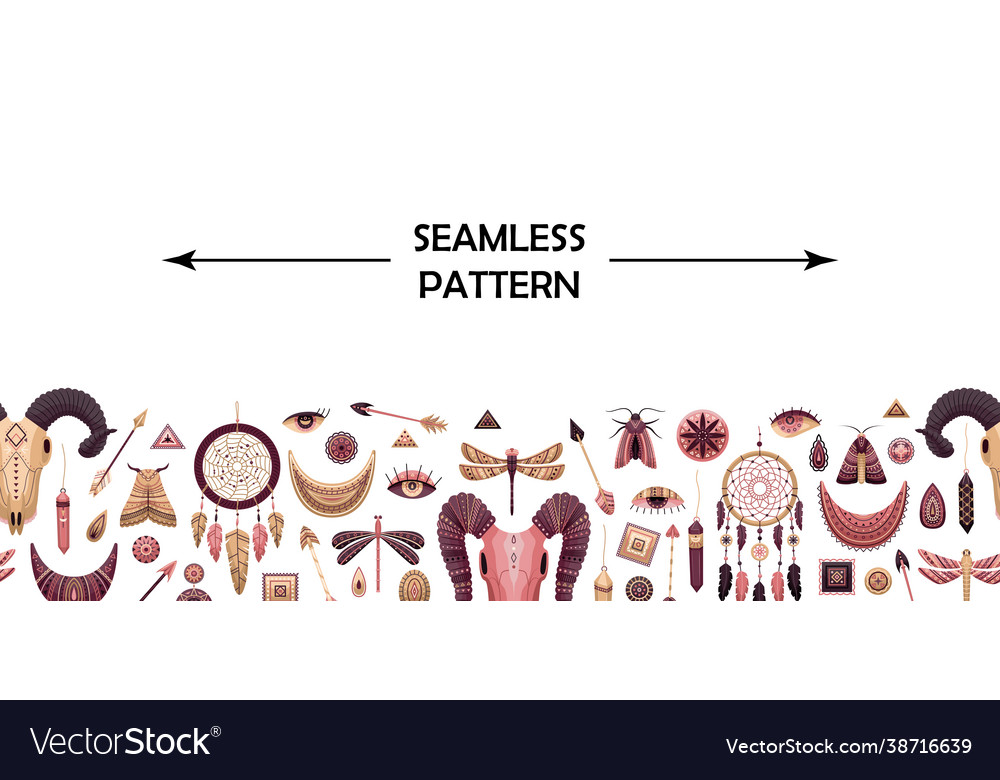 Horizontales nahtloses Muster mit Boho-Elementen vector image Horizontales nahtloses Muster mit Boho-Elementen