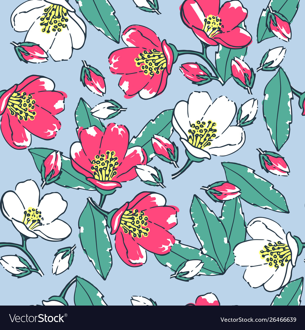 Seamless floral pattern on a blue background