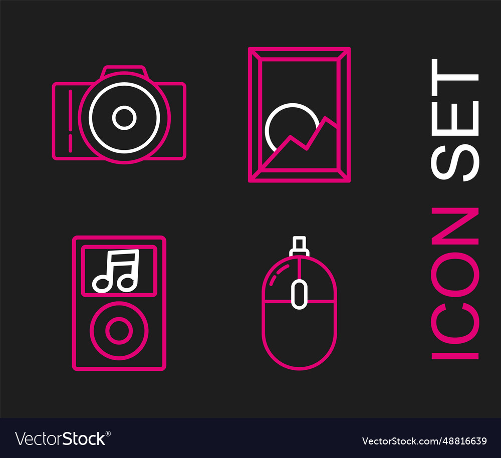 Set line computer mouse music player picture vector image Set line computer mouse music player picture