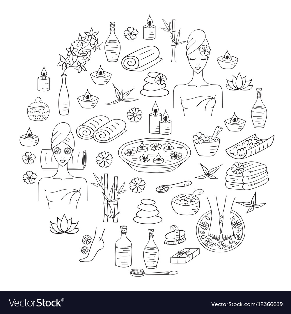 Spa Hand Drawn Doodle Icons Royalty Free Vector Image