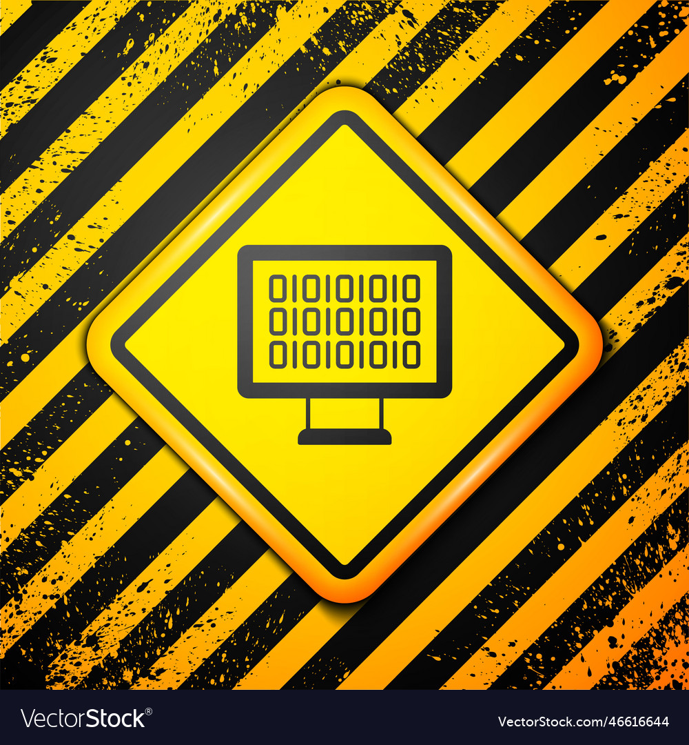 Black binary code icon isolated on yellow