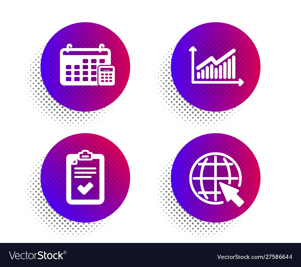 Calendar graph and checklist icons set internet vector image Calendar graph and checklist icons set internet