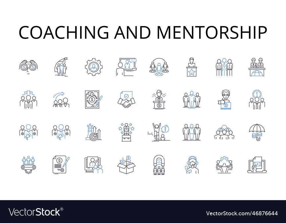 Coaching and mentorship line icons collection