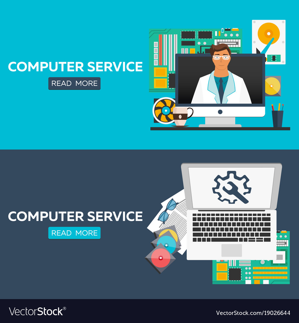 Computer service flat concepts set