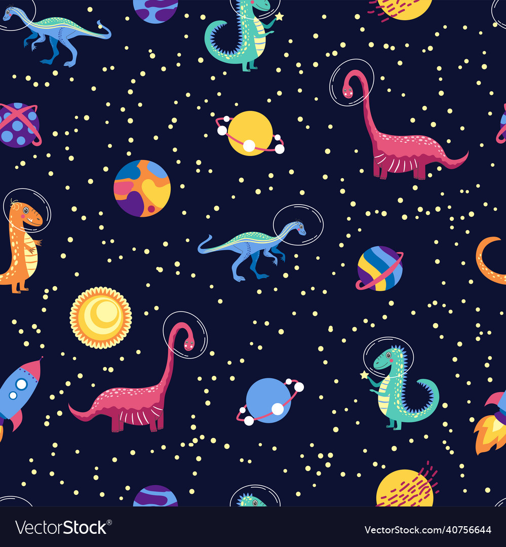 Cute Dino in Space Galaxy Pattern