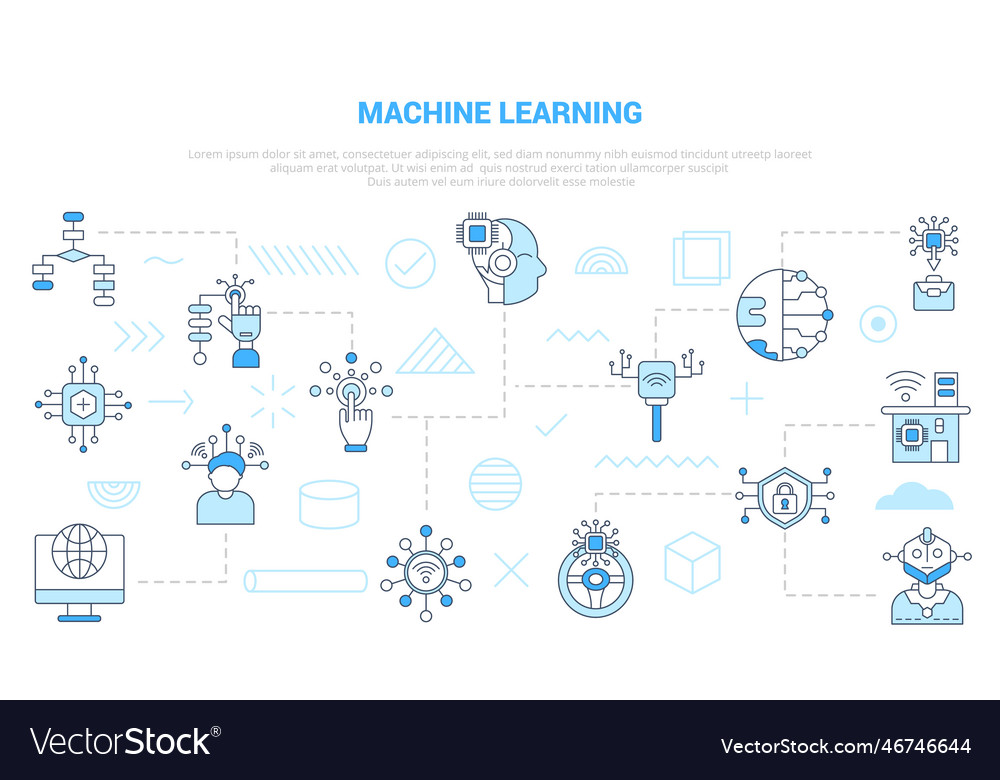 Machine learning concept with icon set template Vector Image Machine learning concept with icon set template