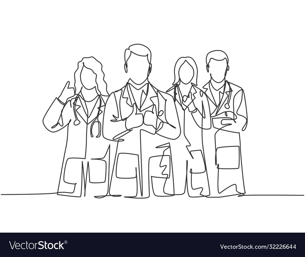 Medical team work concept one line drawing Vector Image