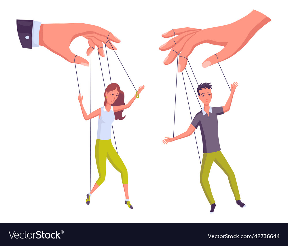 Puppeteer hands controlling puppets manipulator Vector Image