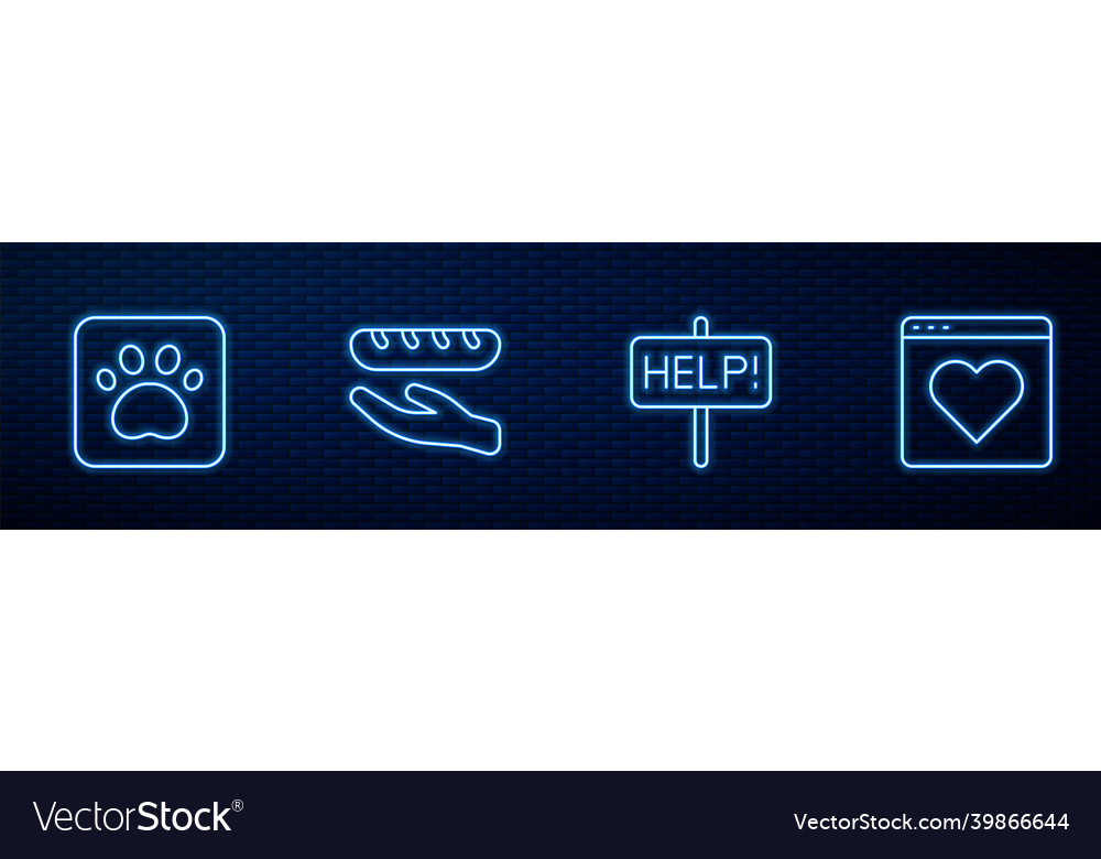 Set line help sign paw print donation food