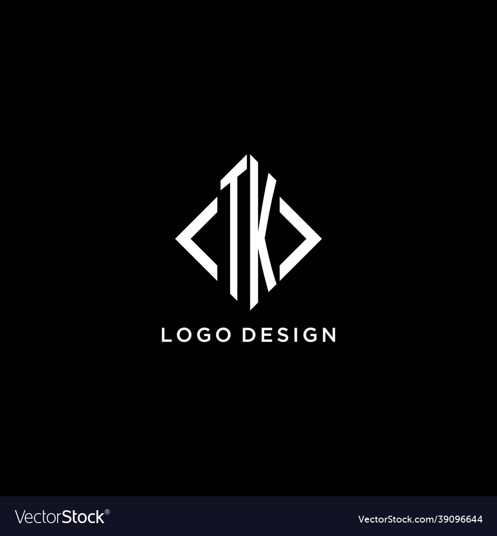 Tk initial monogram with rhombus shape logo design vector image Tk initial monogram with rhombus shape logo design