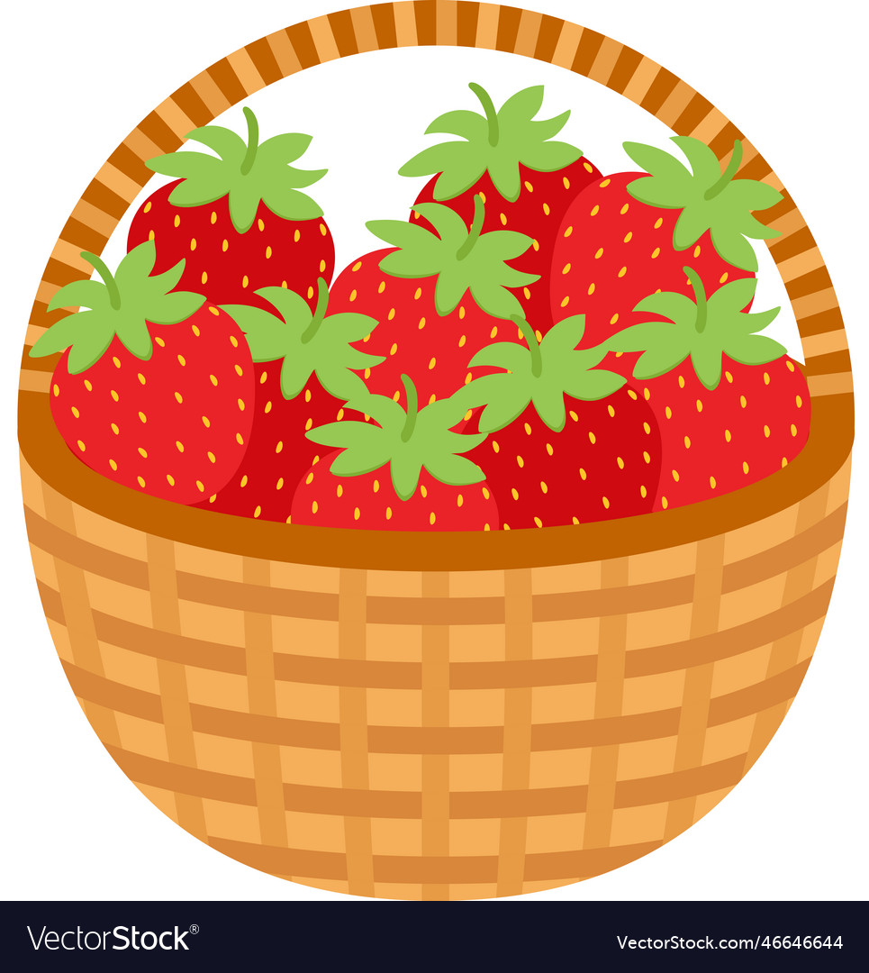 Wicker Brown Basket Full Of Red Strawberries Vector Image