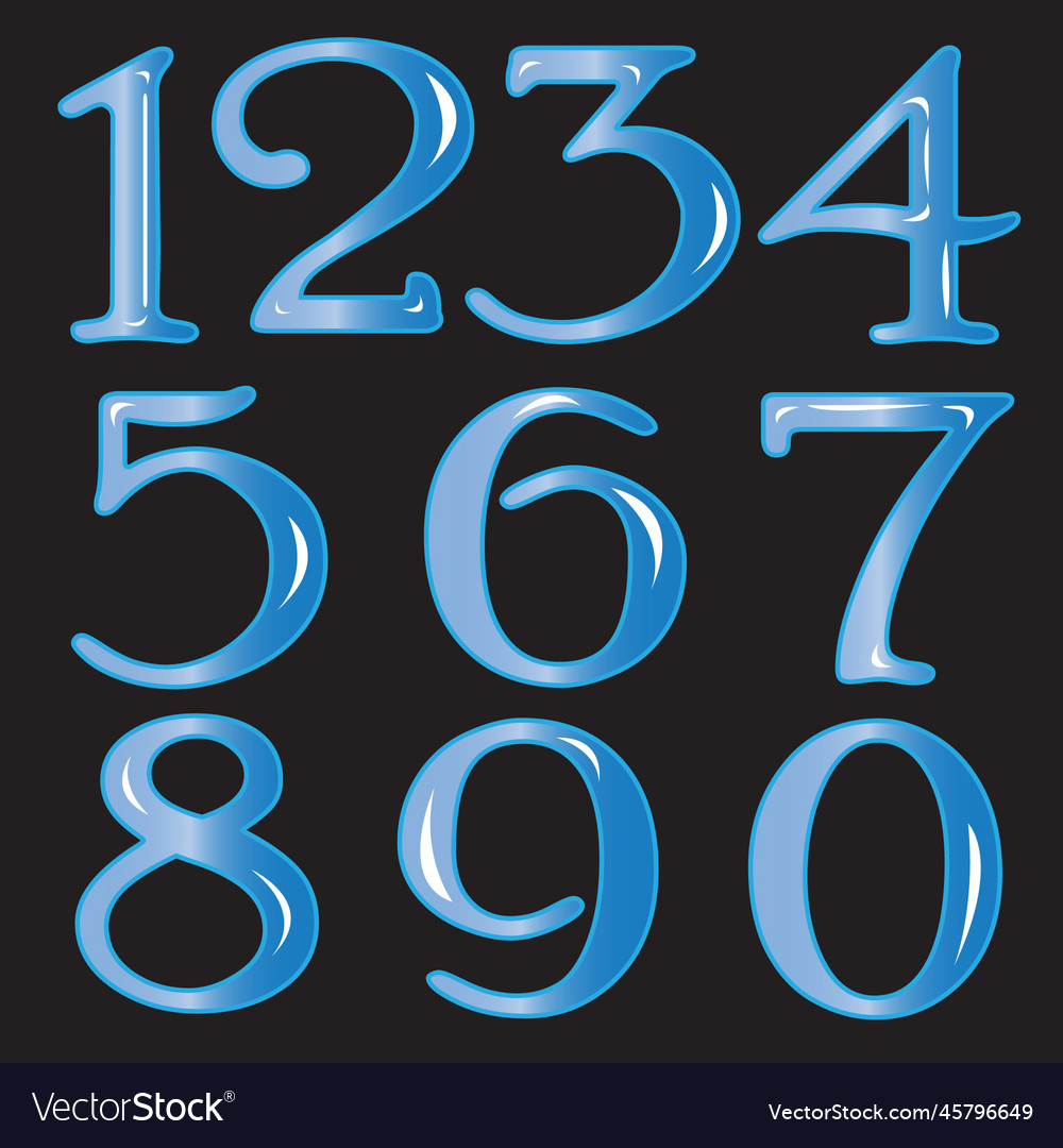 Blue numbers with shadow on black background