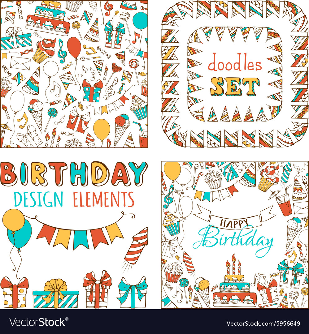 Doodles happy birthday set