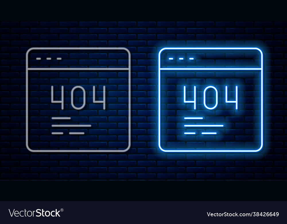 Glowing neon line page with a 404 error icon vector image Glowing neon line page with a 404 error icon