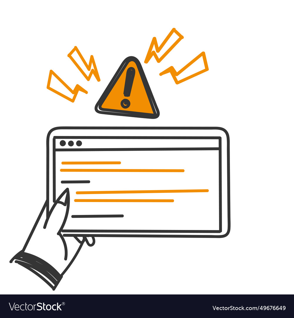 Hand drawn doodle website testing warning error Vector Image Hand drawn doodle website testing warning error