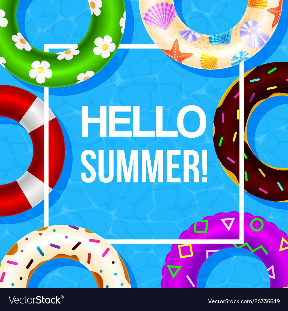 Inflatable swimming ring poster with hello Vector Image