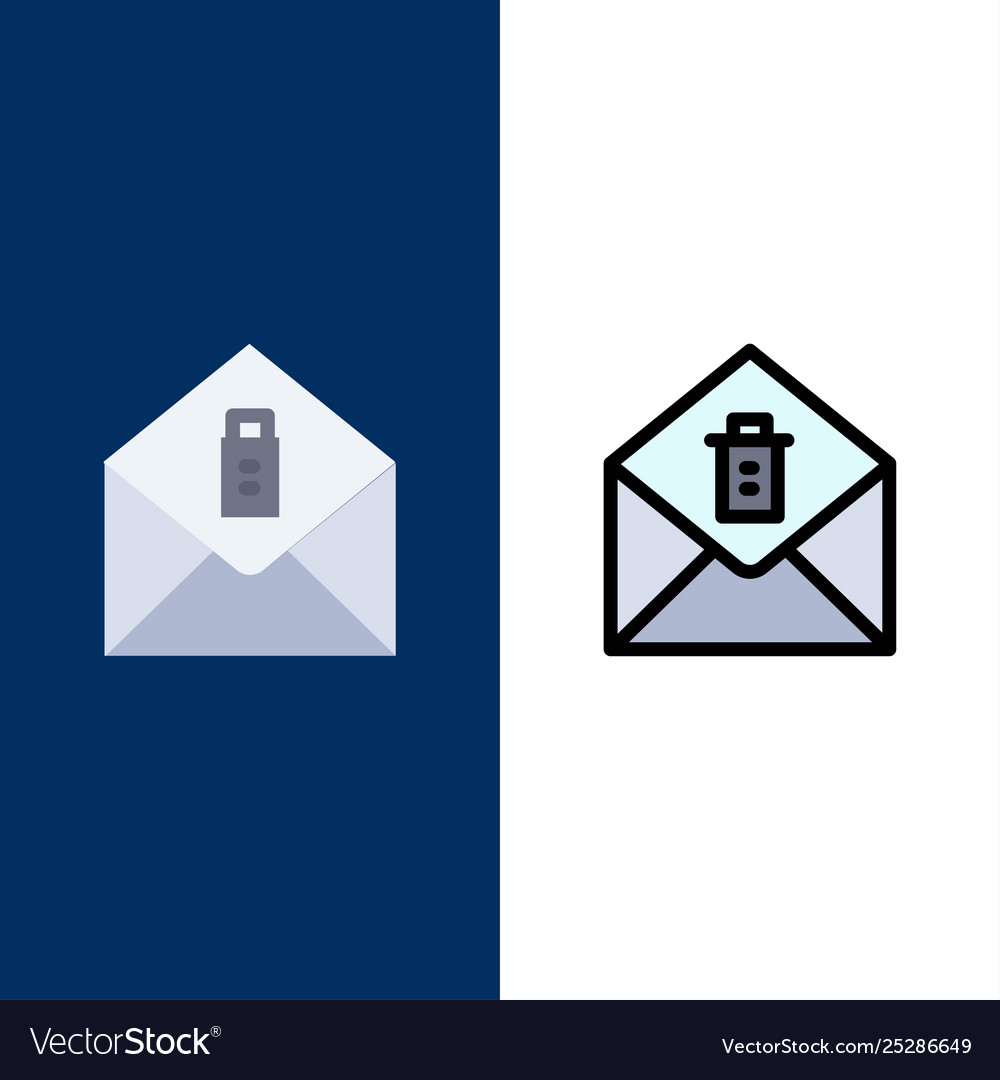 Mail message delete icons flat and line filled