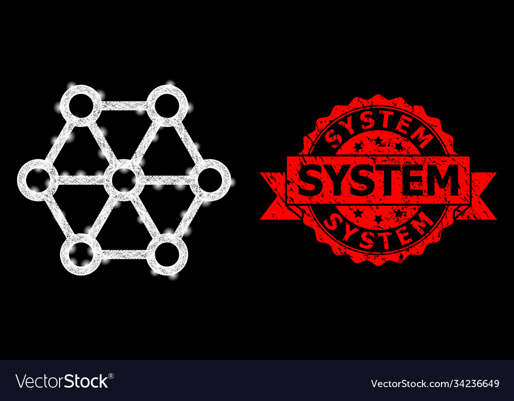 Scratched system seal and bright polygonal net vector image Scratched system seal and bright polygonal net