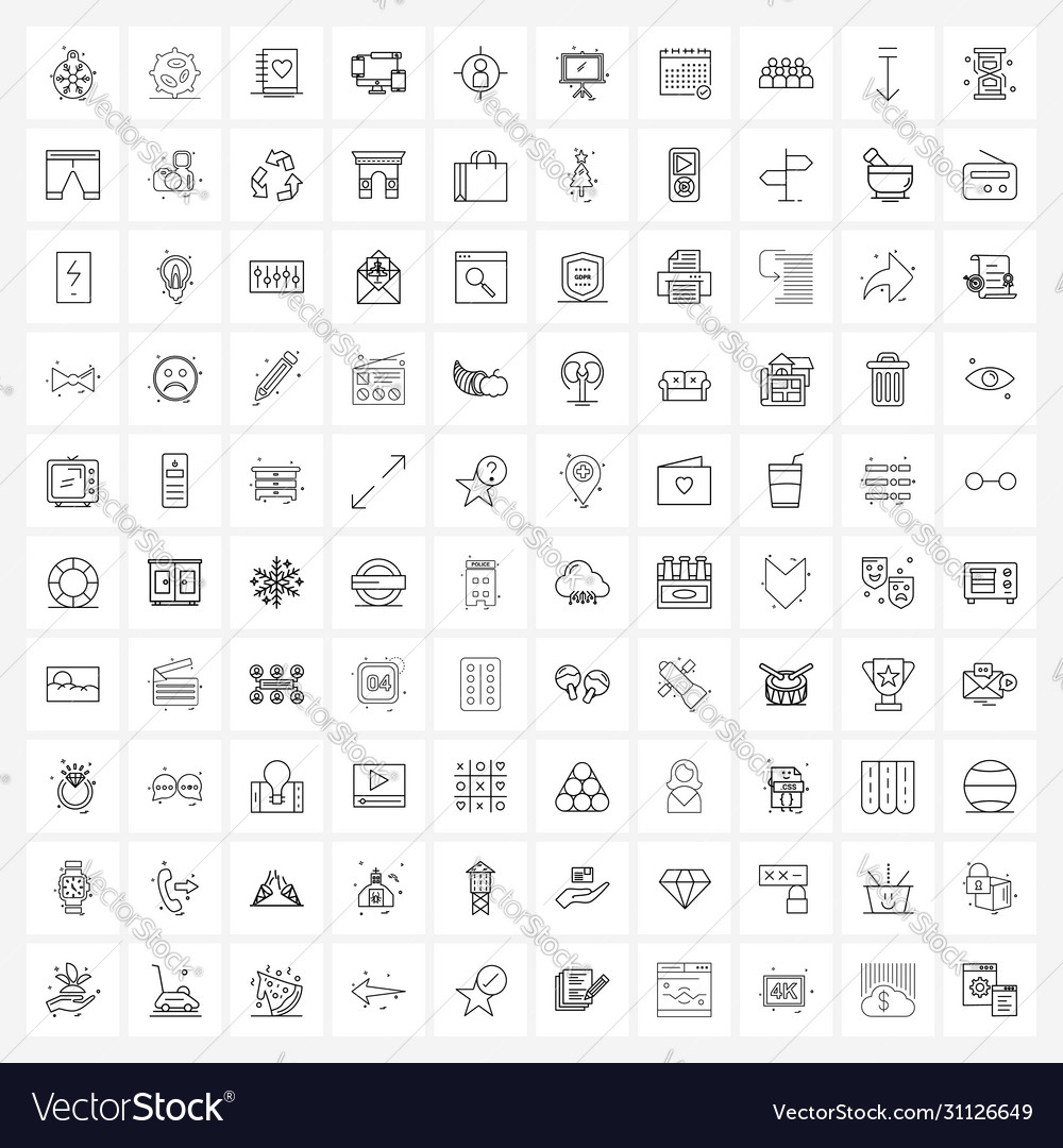 Set 100 simple line icons for web and print