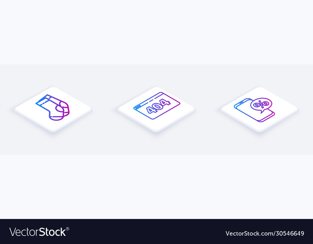 Set isometric line socks page with a 404 error vector image Set isometric line socks page with a 404 error