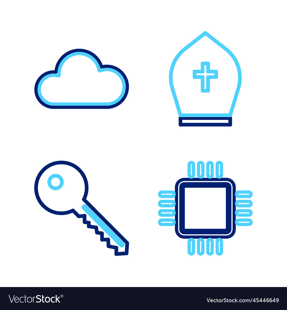 Set line processor with cpu key pope hat vector image Set line processor with cpu key pope hat