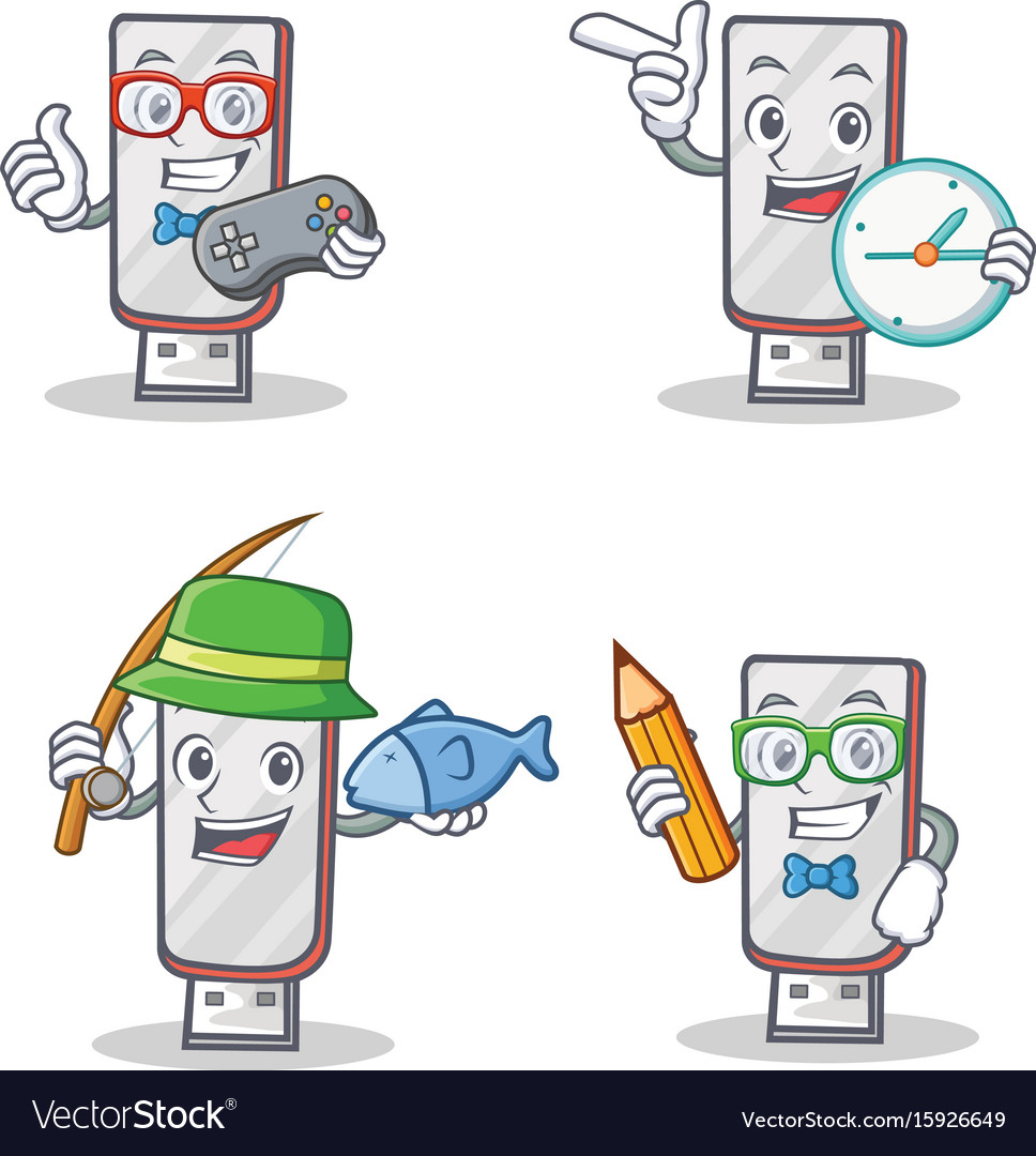 Set of flashdisk character with gamer clock