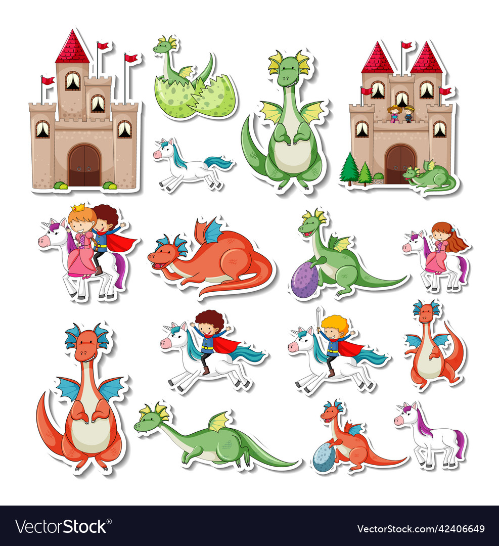 Sticker set of fairy tale characters Royalty Free Vector