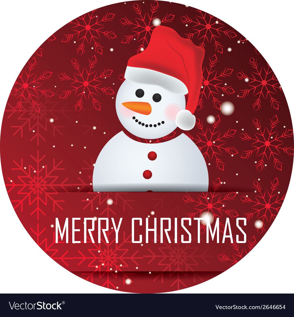 A happy snowman with red hat in circle