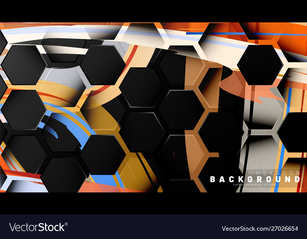 Black hexagon abstract pattern on colorful brush vector image Black hexagon abstract pattern on colorful brush