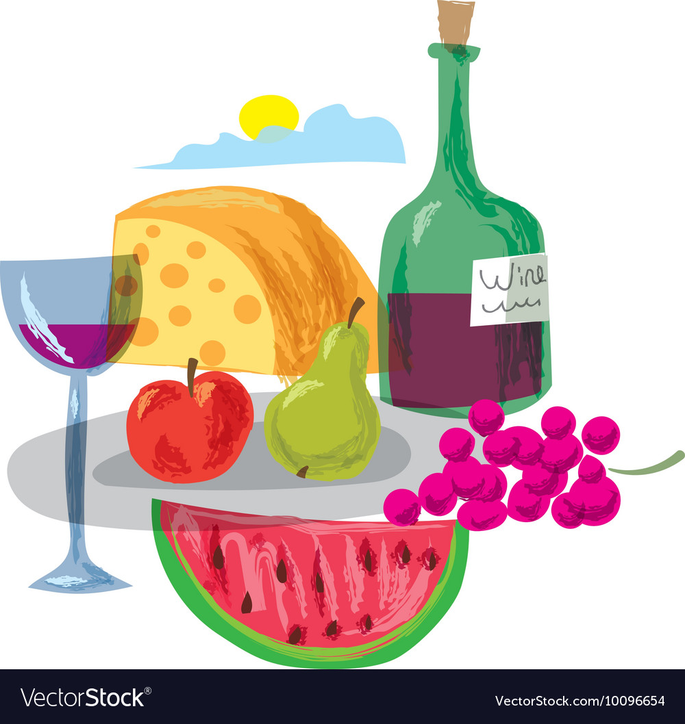 Dinner with fruits and wine Royalty Free Vector Image