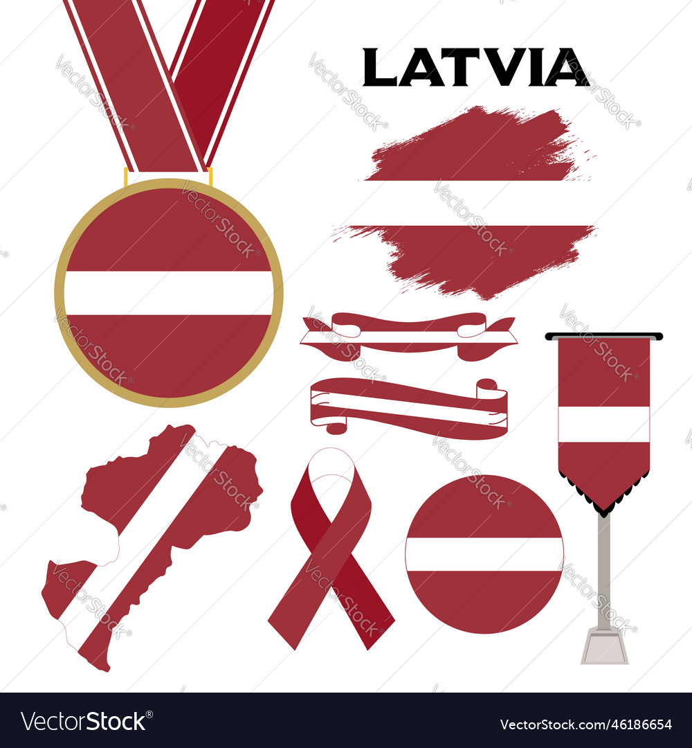 Elements collection with the flag of latvia design