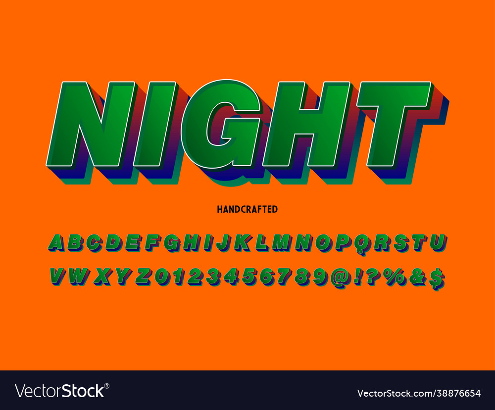 Retro font typography alphabet green style name