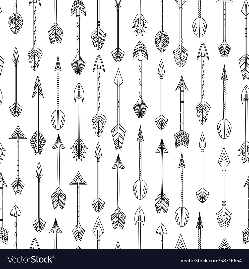 Seamless pattern with boho arrows in outlines vector image Seamless pattern with boho arrows in outlines