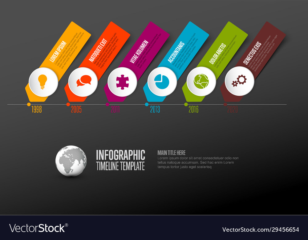 Simple timeline template with icons - dark version vector image Simple timeline template with icons - dark version
