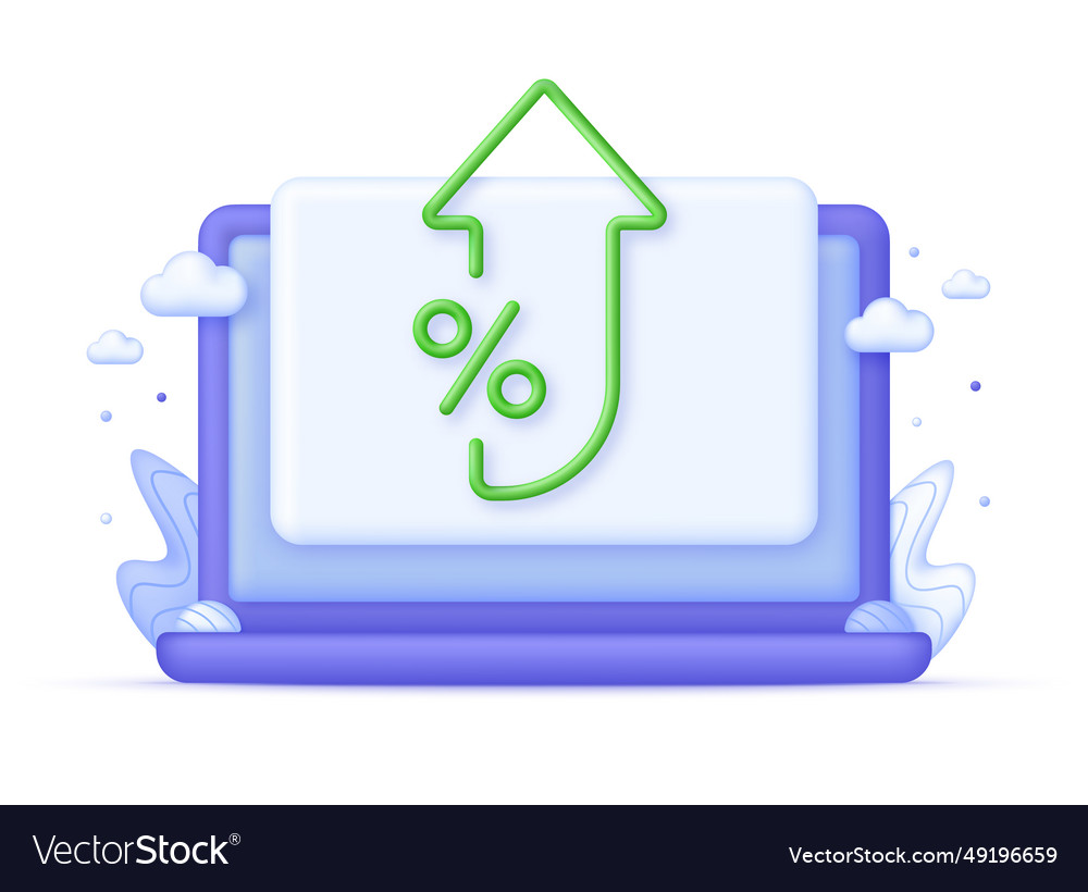 3d percent and arrow icon on computer