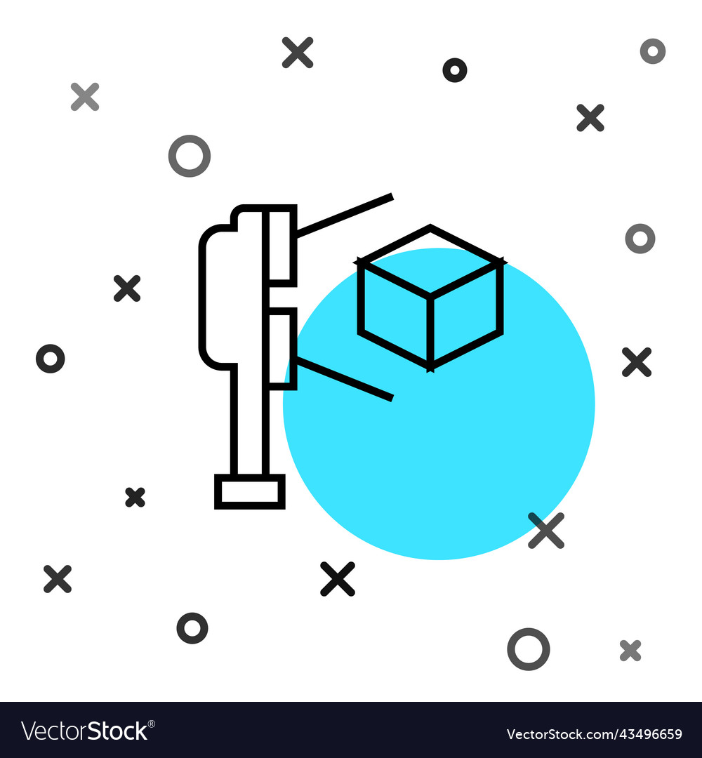 Black line 3d scanner with cube projection icon vector image Black line 3d scanner with cube projection icon
