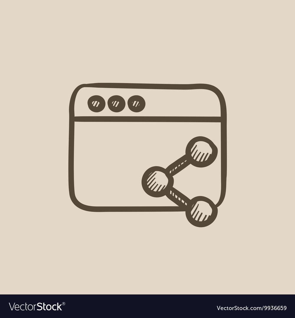 Browser window with share symbol sketch icon